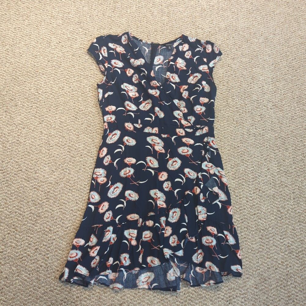 J. Crew Faux Wrap Surplice Dress Womens 8 Blue Floral Mini Ruffle Hem